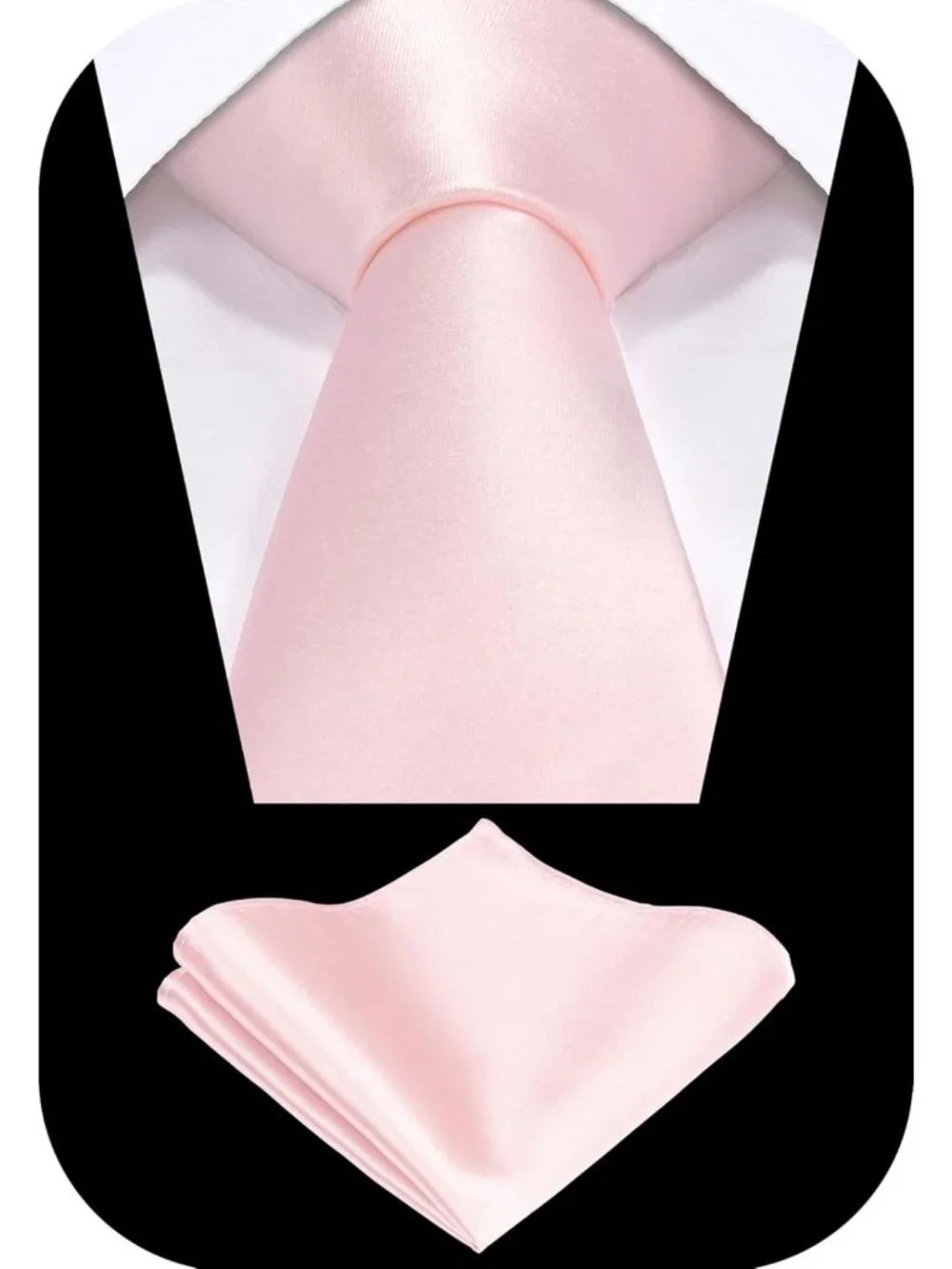 Elegant Solid Satin Black Necktie & Pocket Square Set in Gift Box - Formal